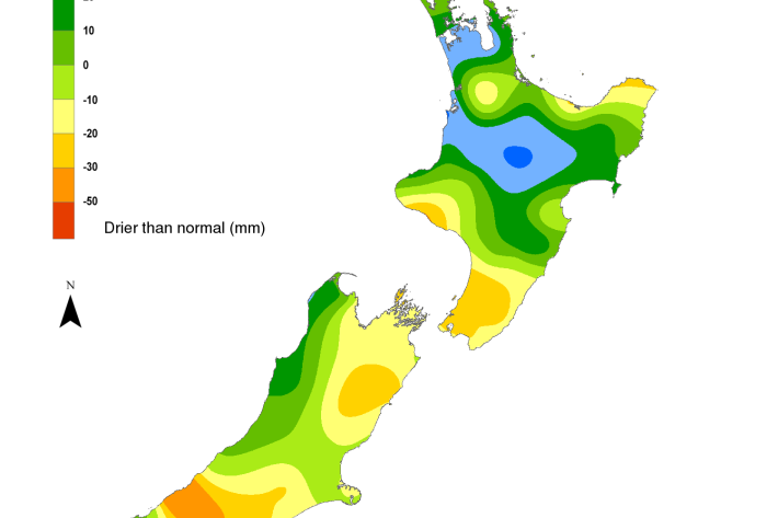 Soil moisture anomaly map (mm) at 9am on 10 January 2024. [NIWA]