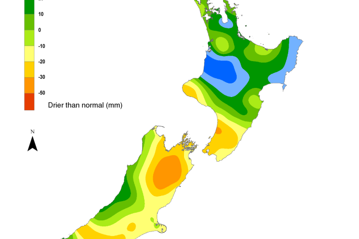 Soil moisture anomaly map (mm) at 9am on 18 January 2024. [NIWA]