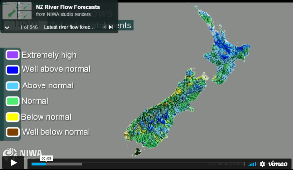 Screenshot showing the NIWA river flow forecast tool.