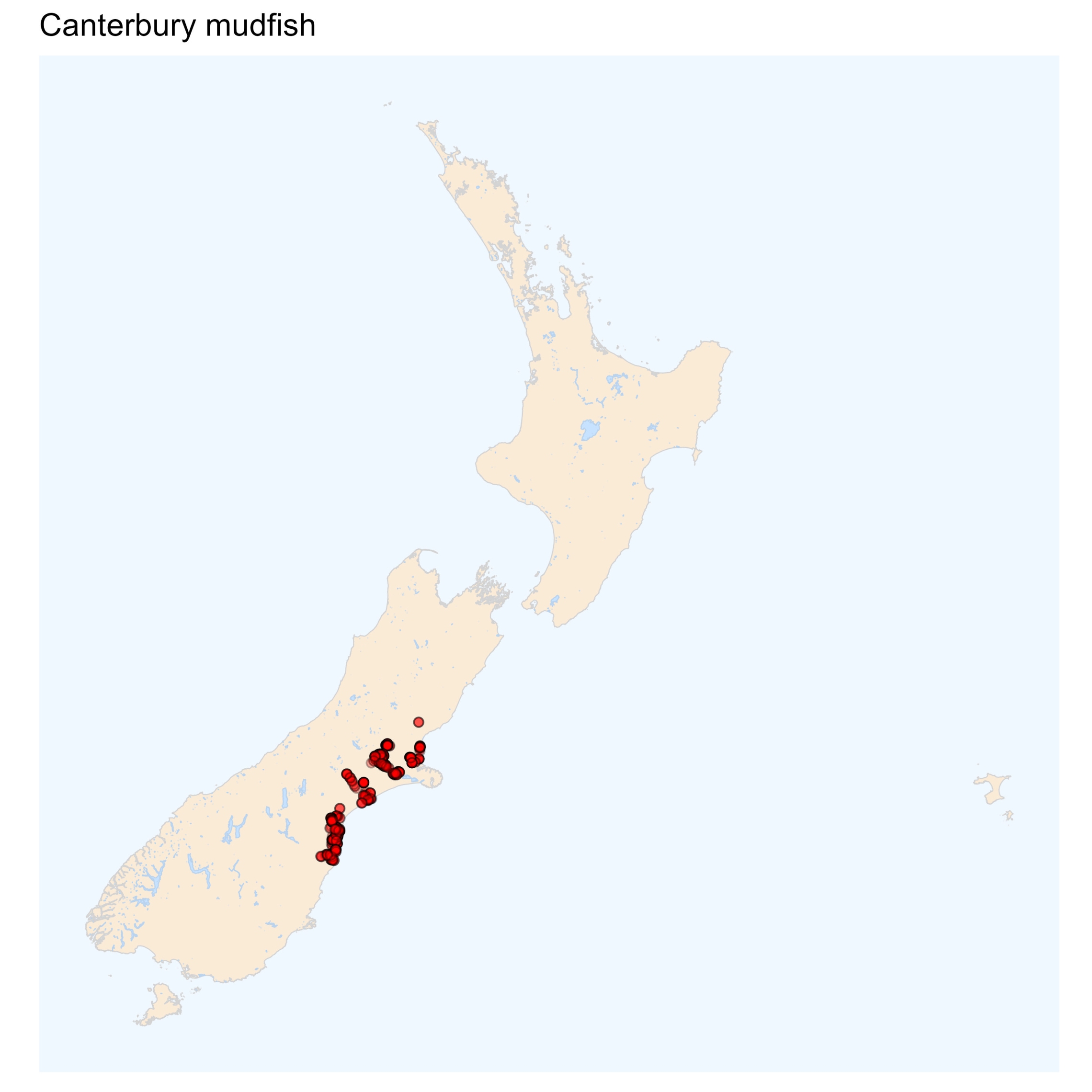 Canterbury mudfish - distribution map [2024]