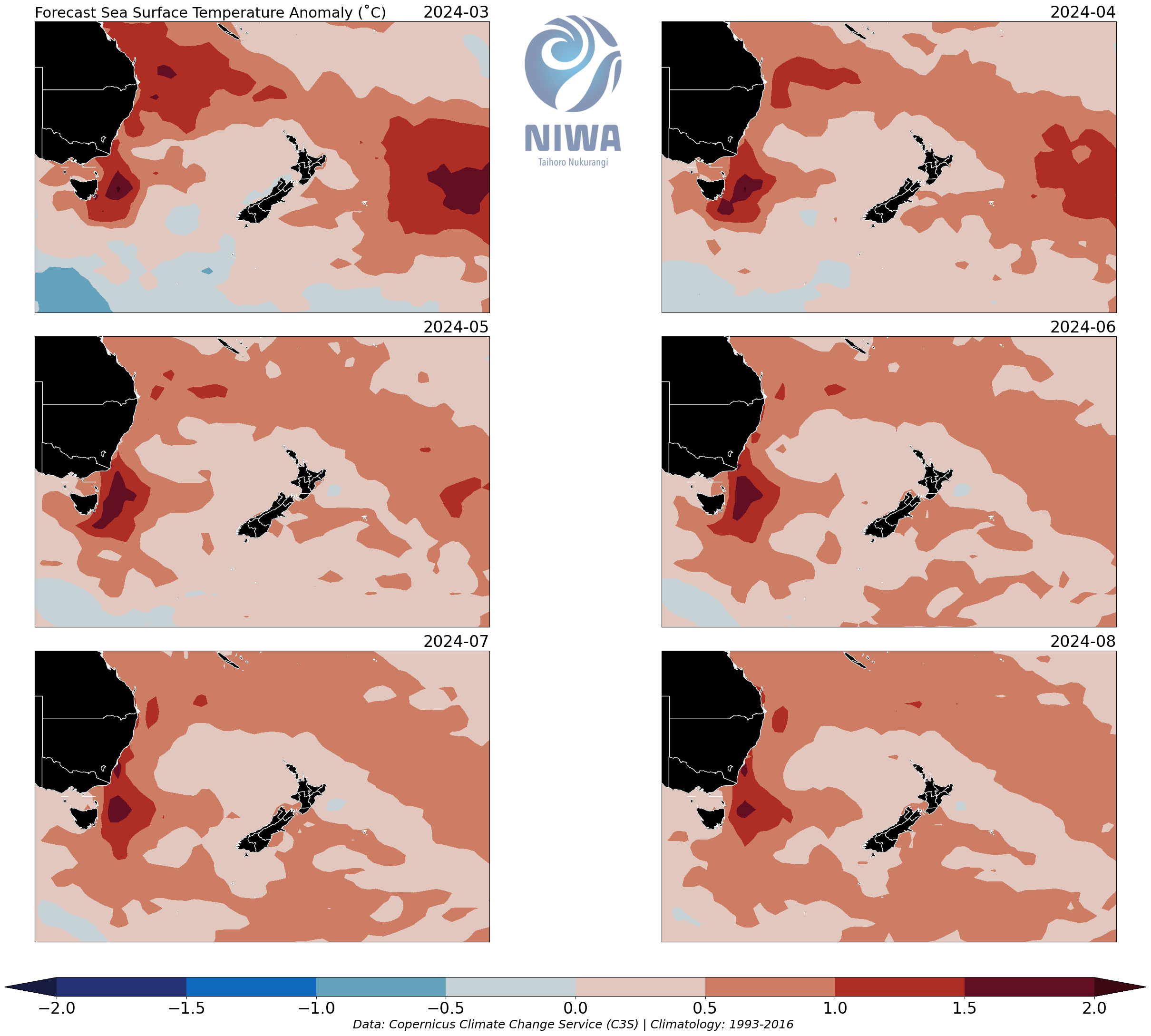 SST anomalies maps Mar-Aug 2024