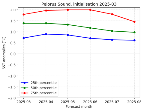 Pelorus Sound SST anomalies Mar 2025