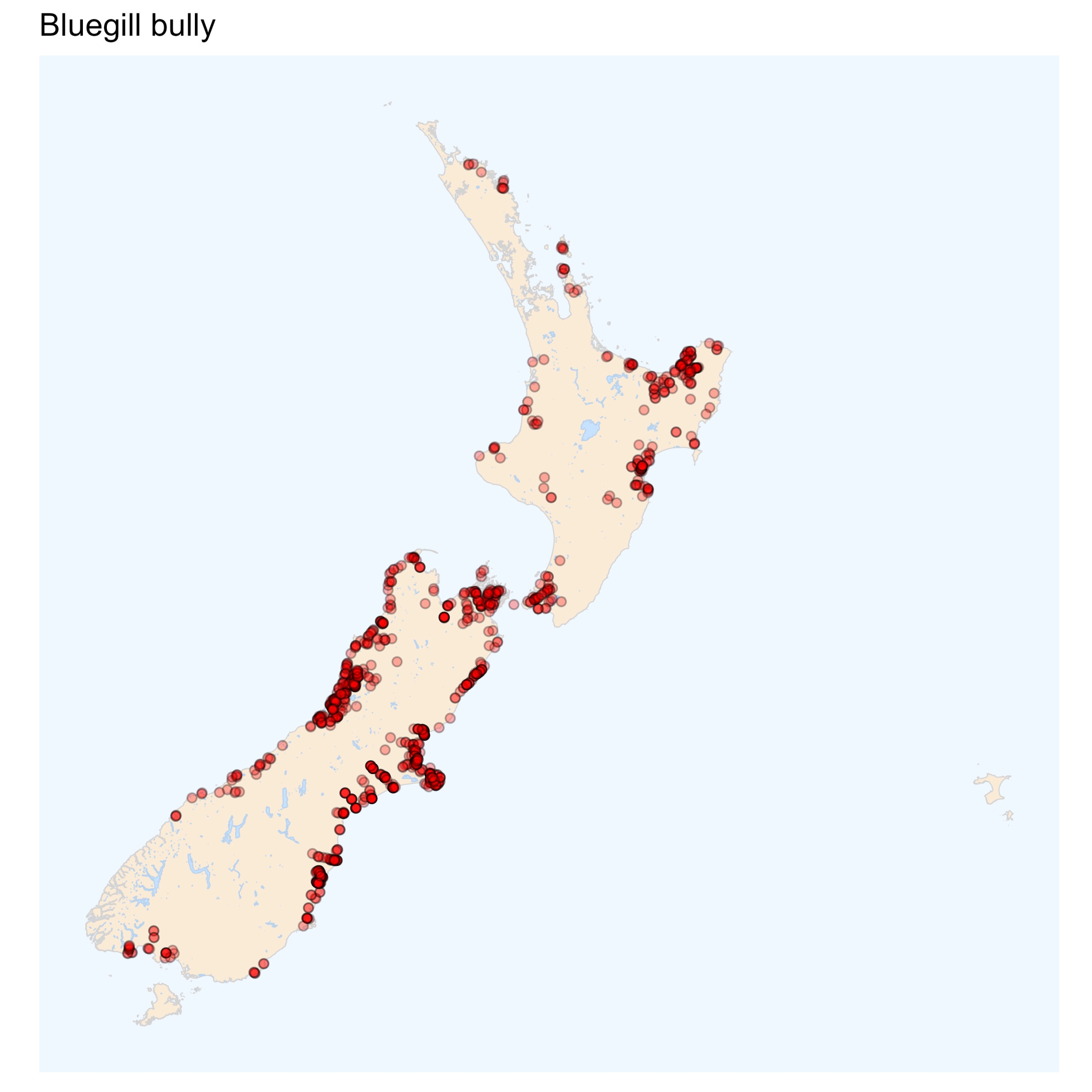 Bluegill bully - distribution map [NIWA]