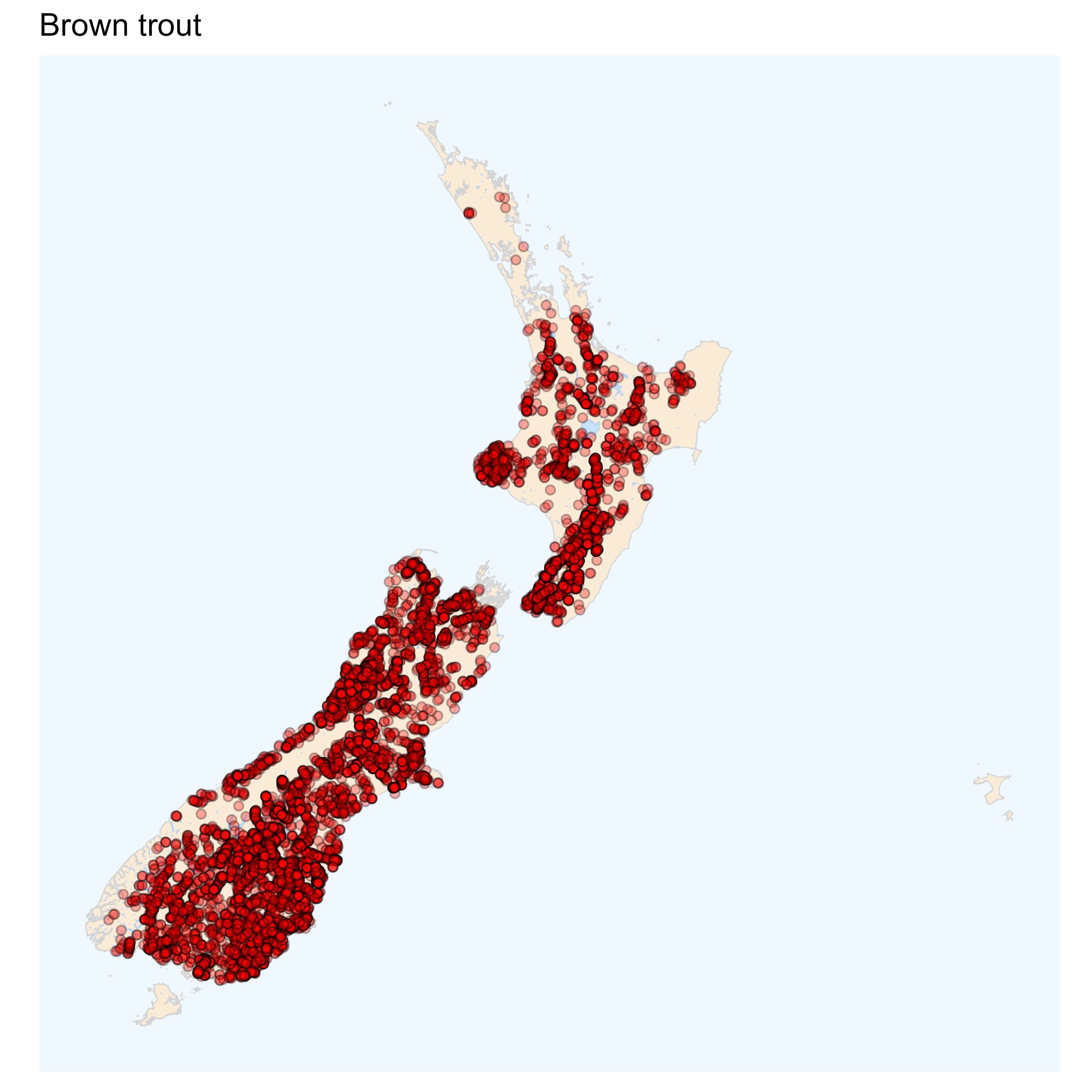 Brown trout - distribution map [NIWA]