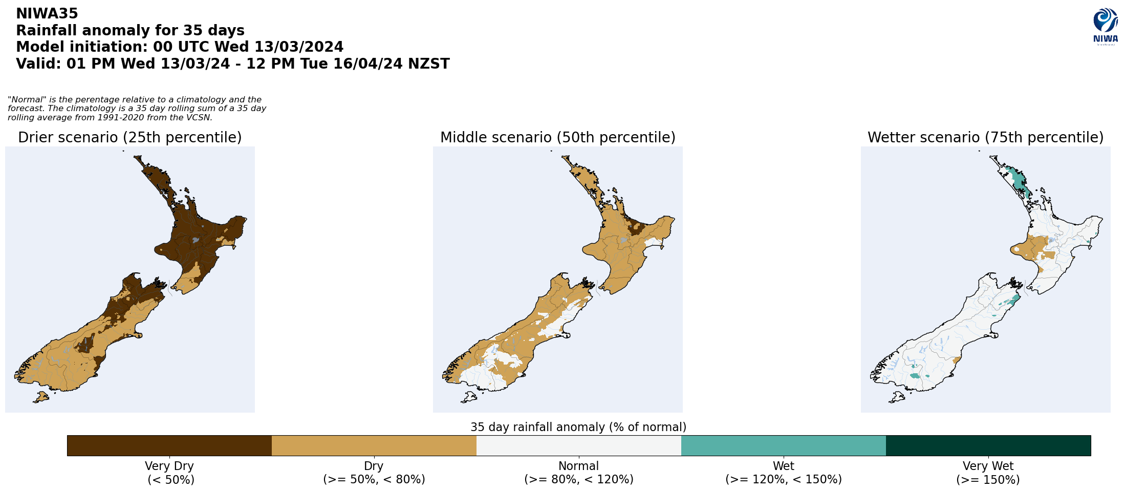 Rainfall anomaly next 35 days from 13 March 2024
